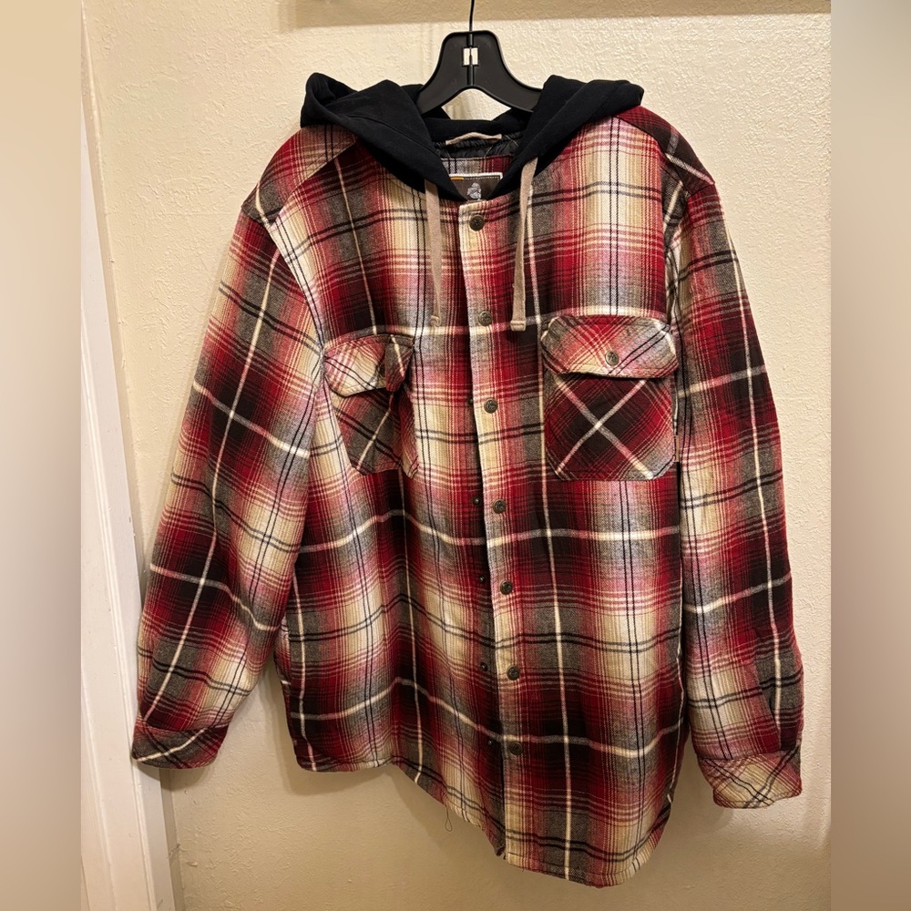 Men's Red Plaid Hooded Shirt Jacket